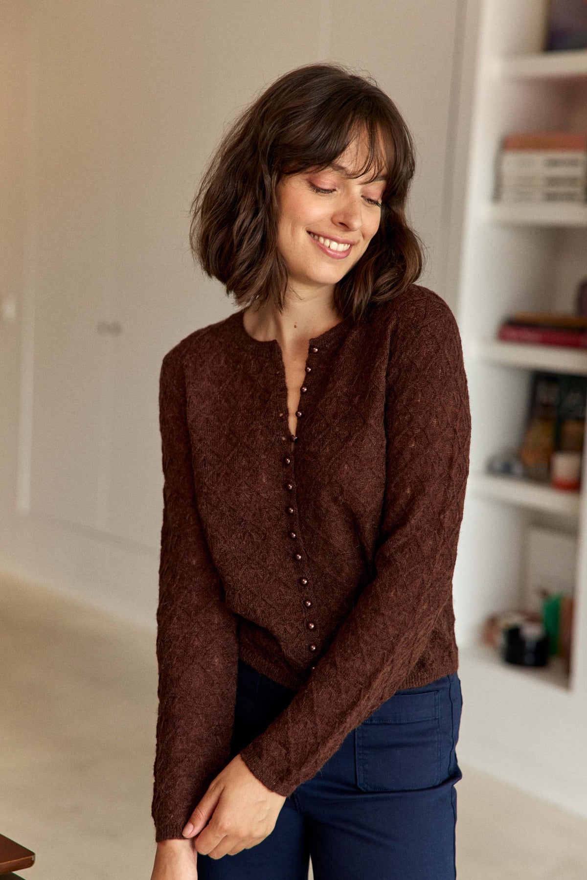 Gilet col rond marron - Meg