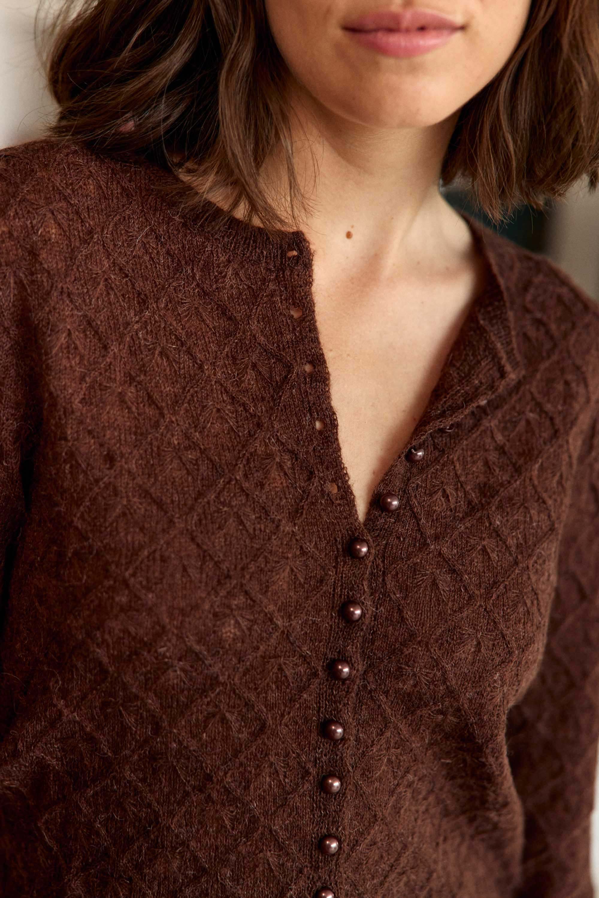 Gilet col rond marron - Meg