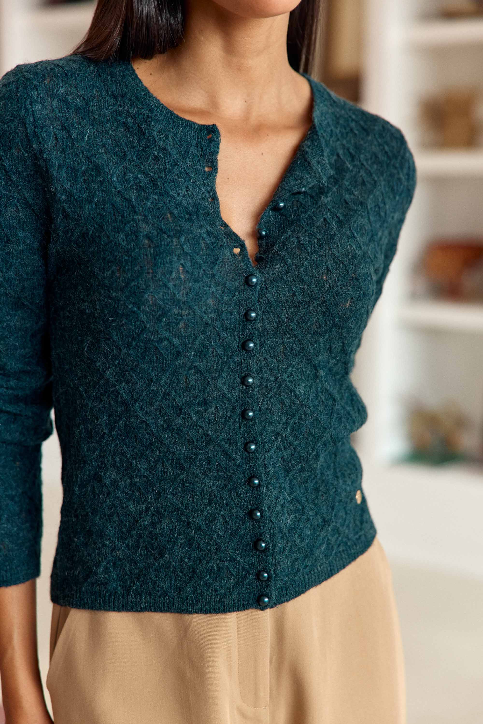 Gilet col rond vert - Meg