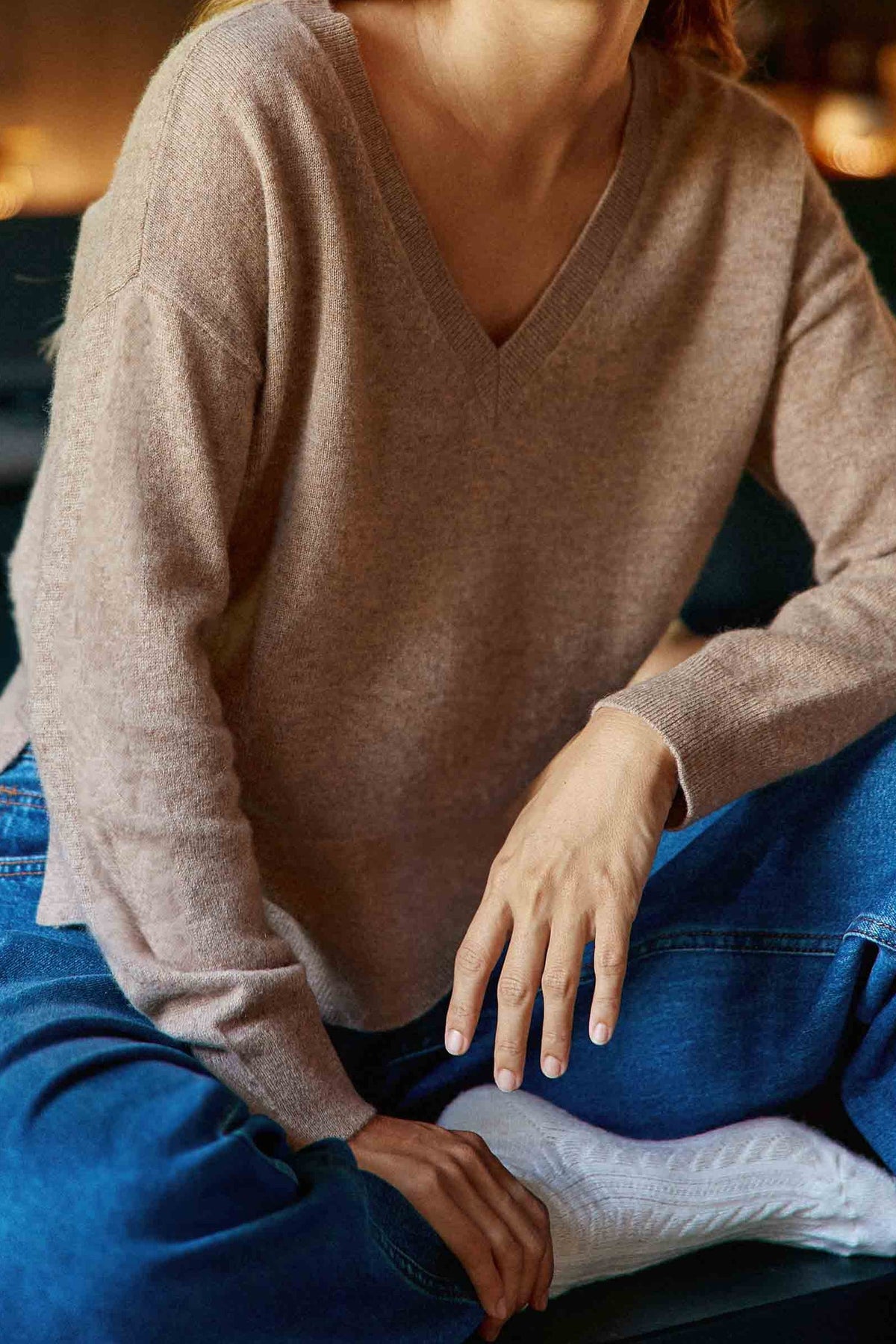 Pull col V camel - Melya