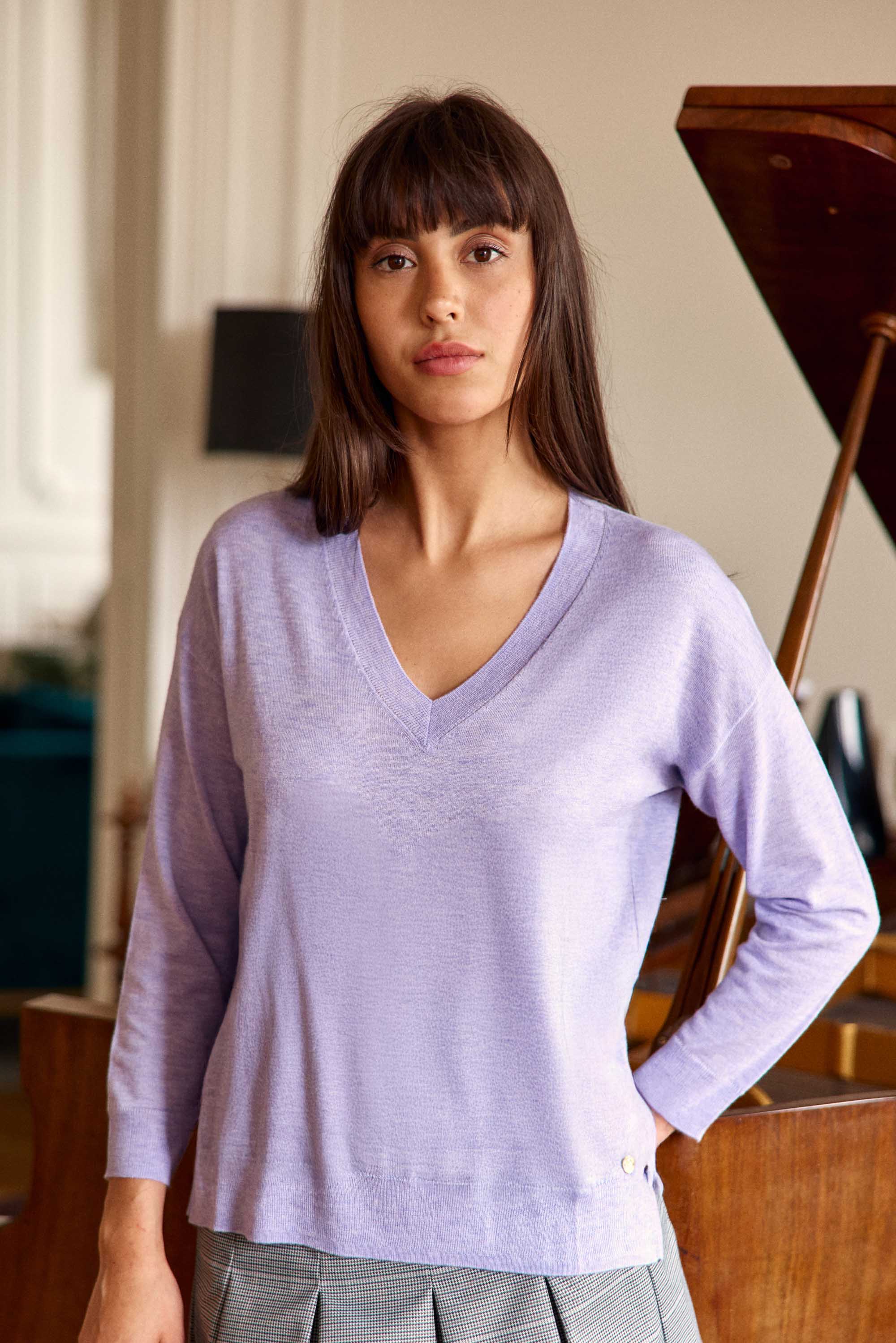 Pull col V parme - Melya