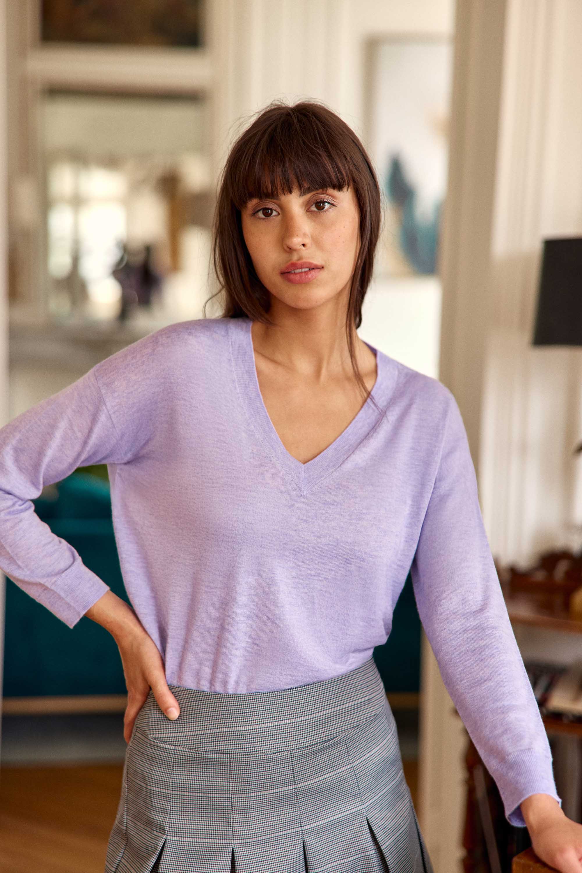 Pull col V parme - Melya