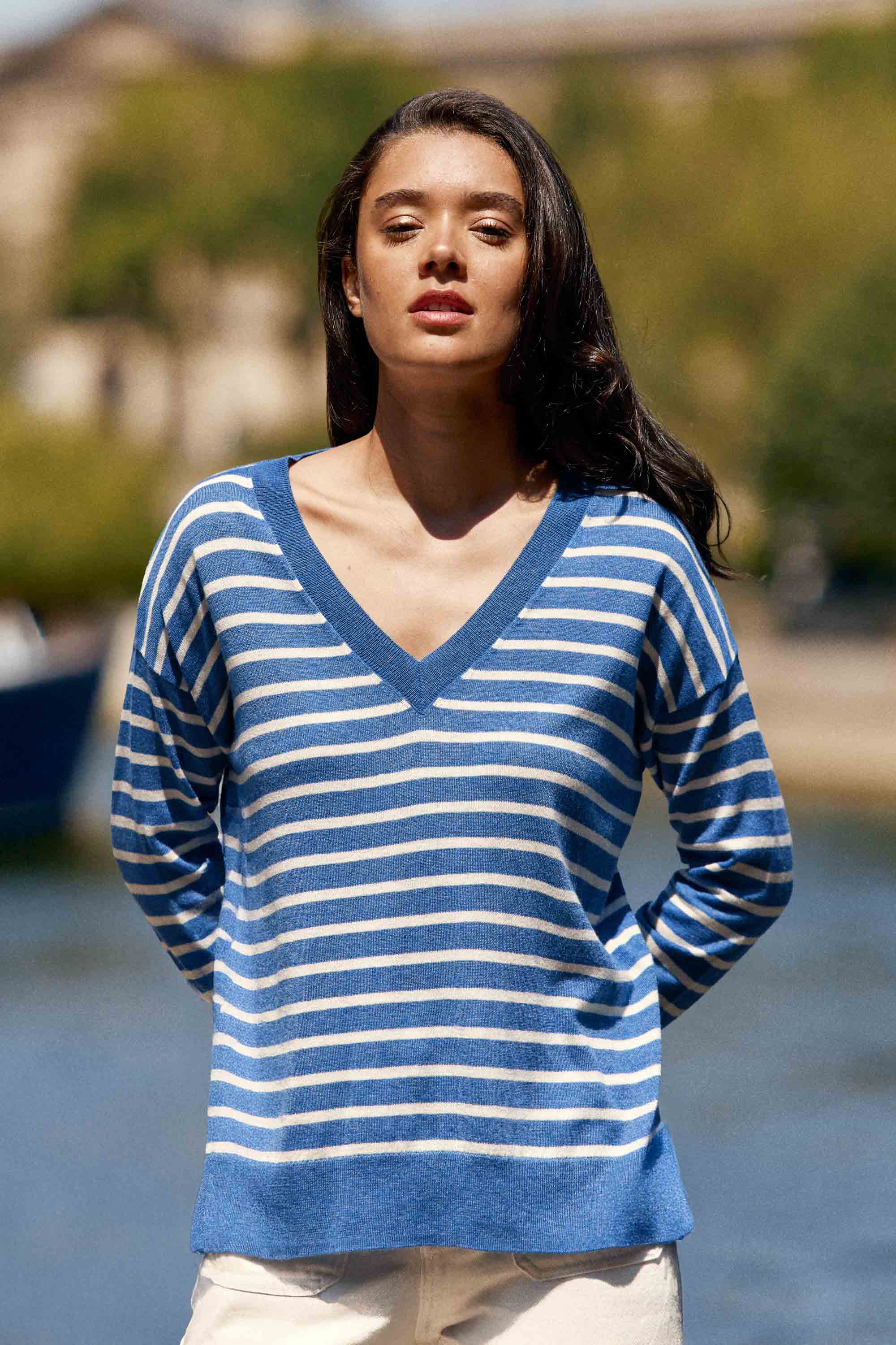 Pull marinière col V - Melyo