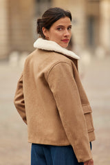 Manteau à col fausse fourrure camel - Nattie