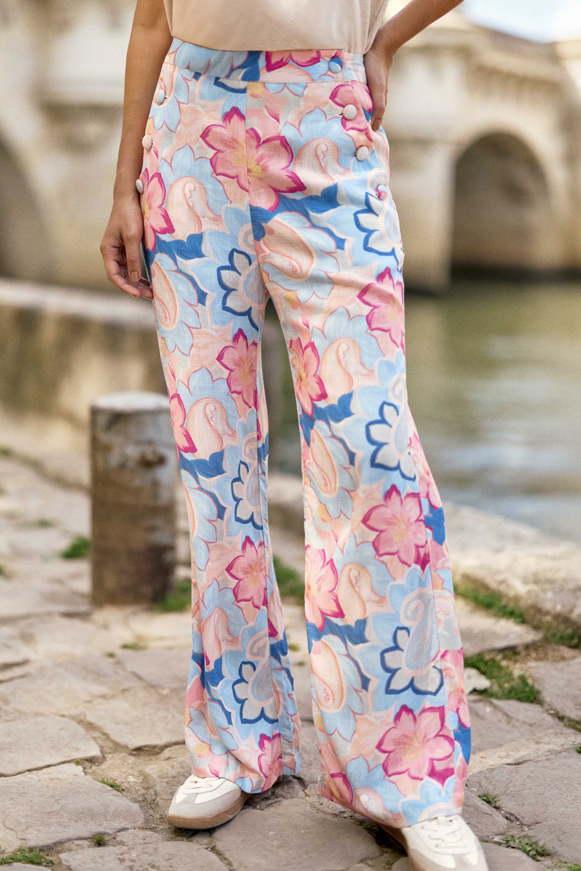 Pantalon fluide à ponts - Paddy