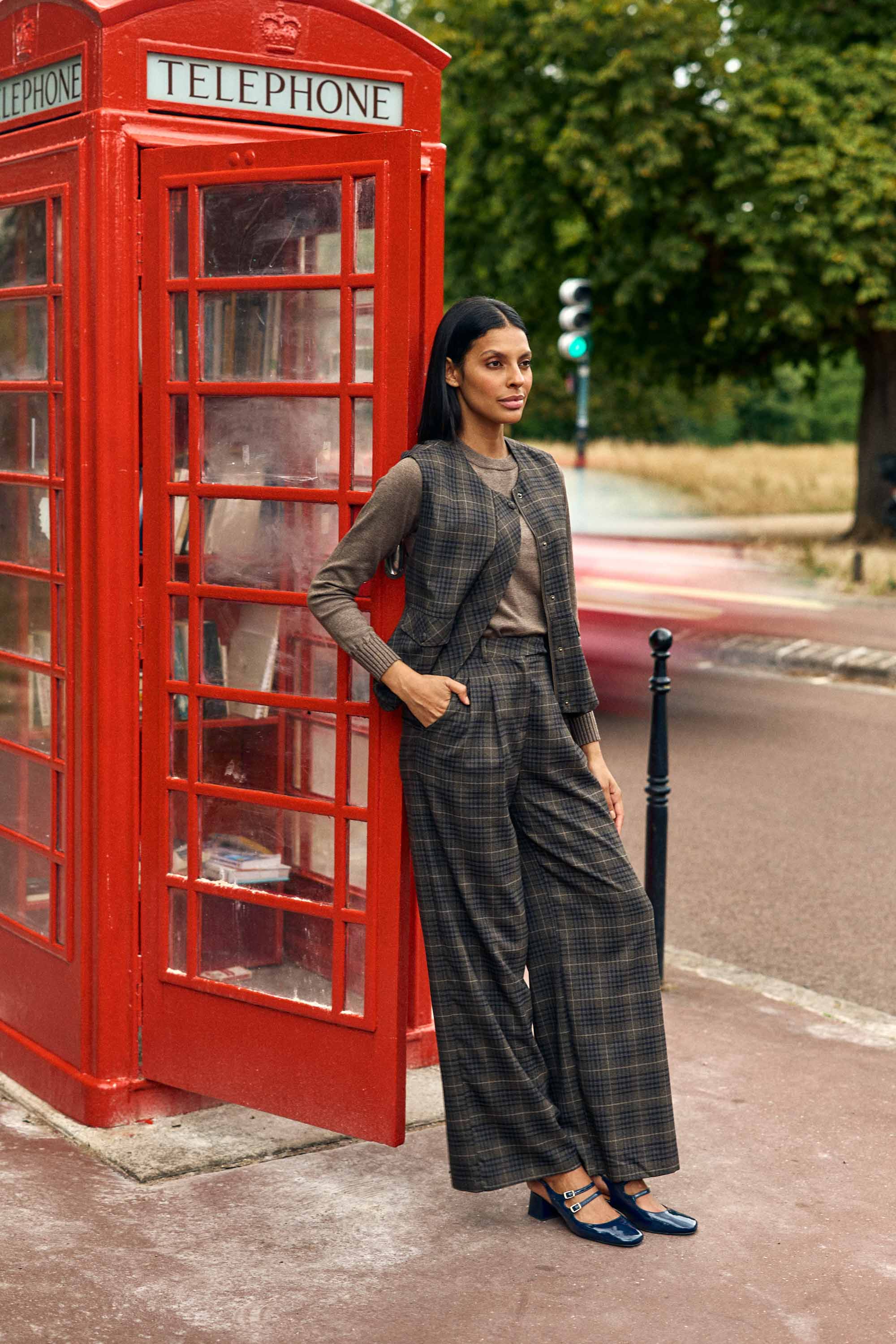 Pantalon droit à plis carreaux - Panya