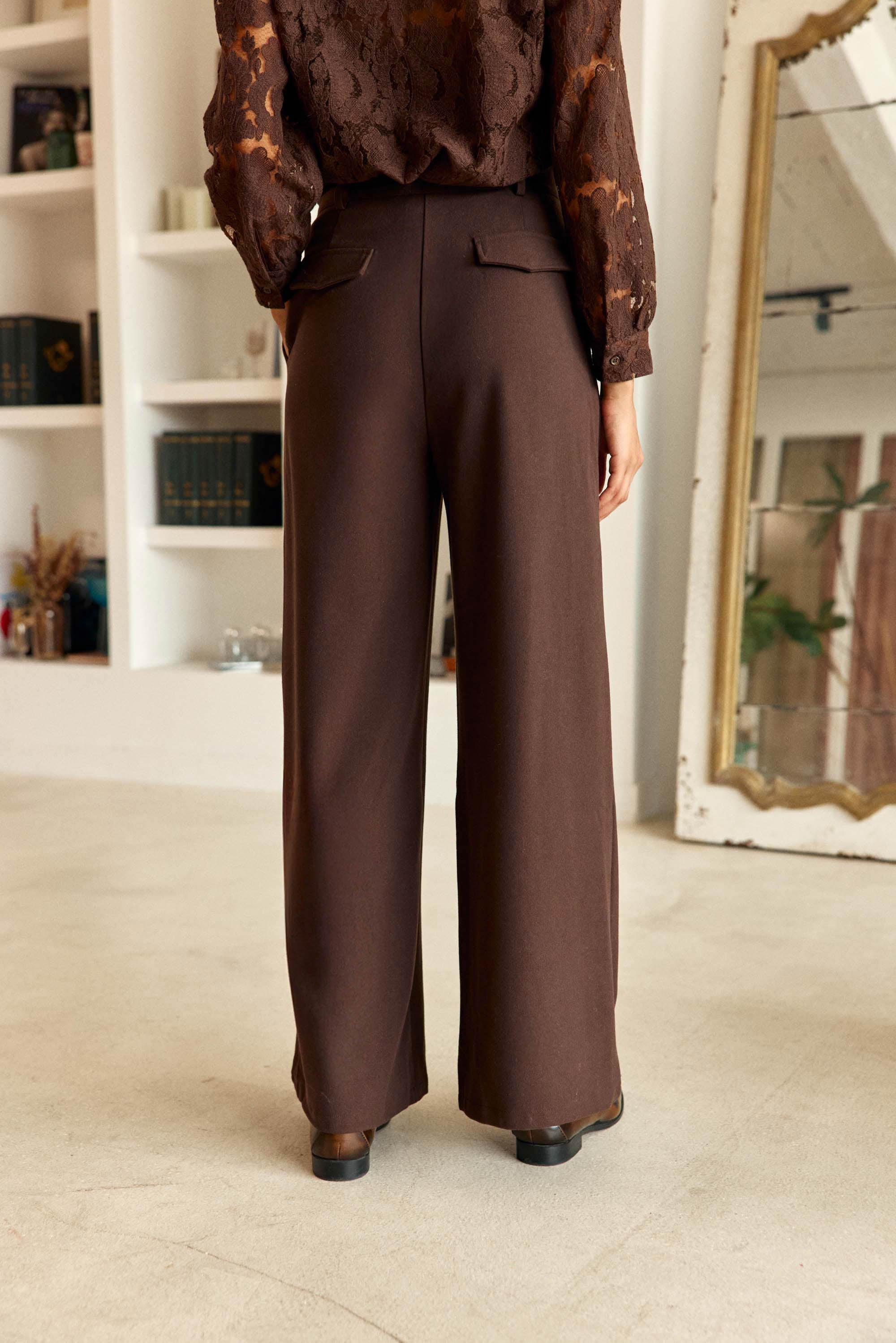 Pantalon droit à plis marron - Panya