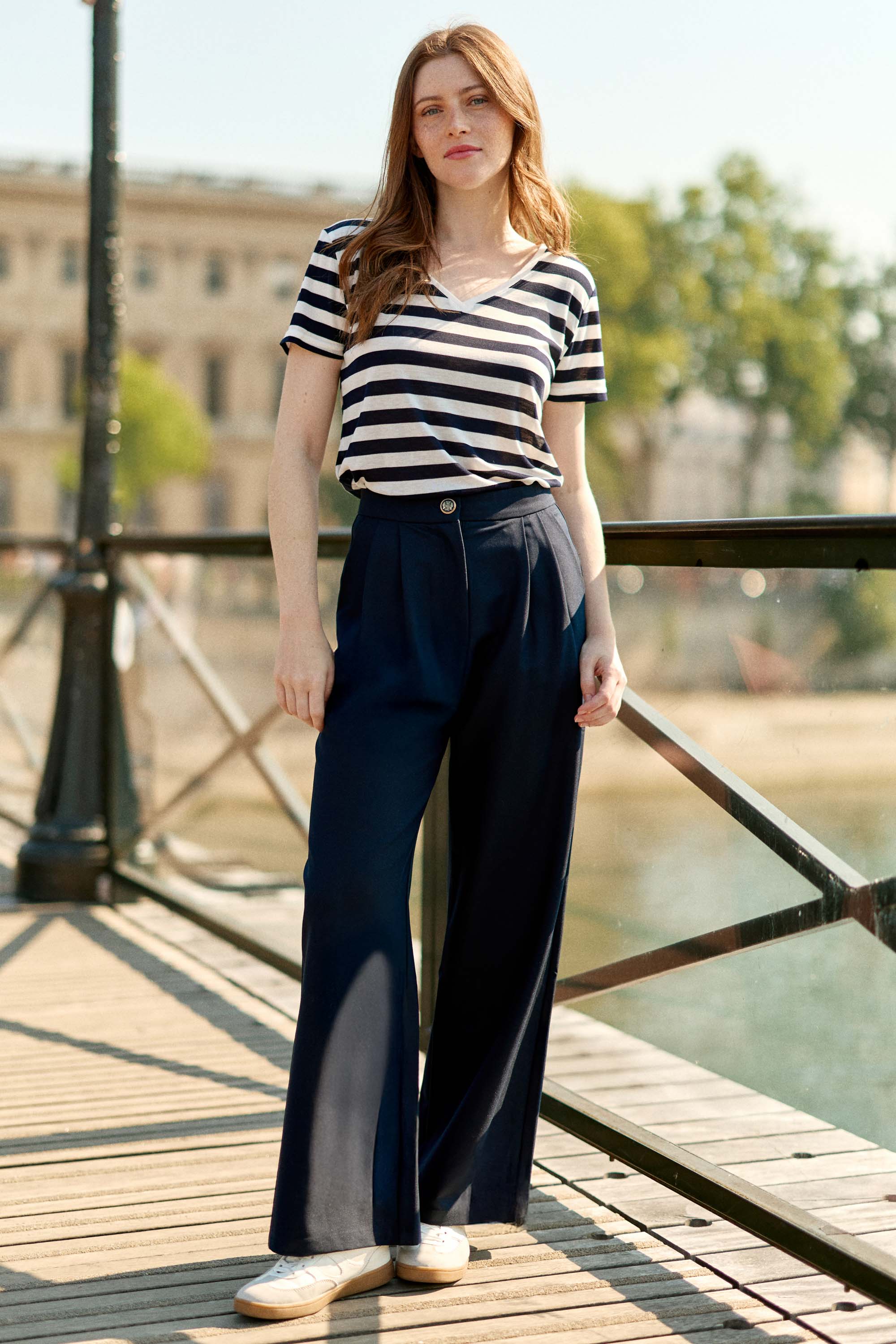 Pantalon droit à pinces marine - Paolo