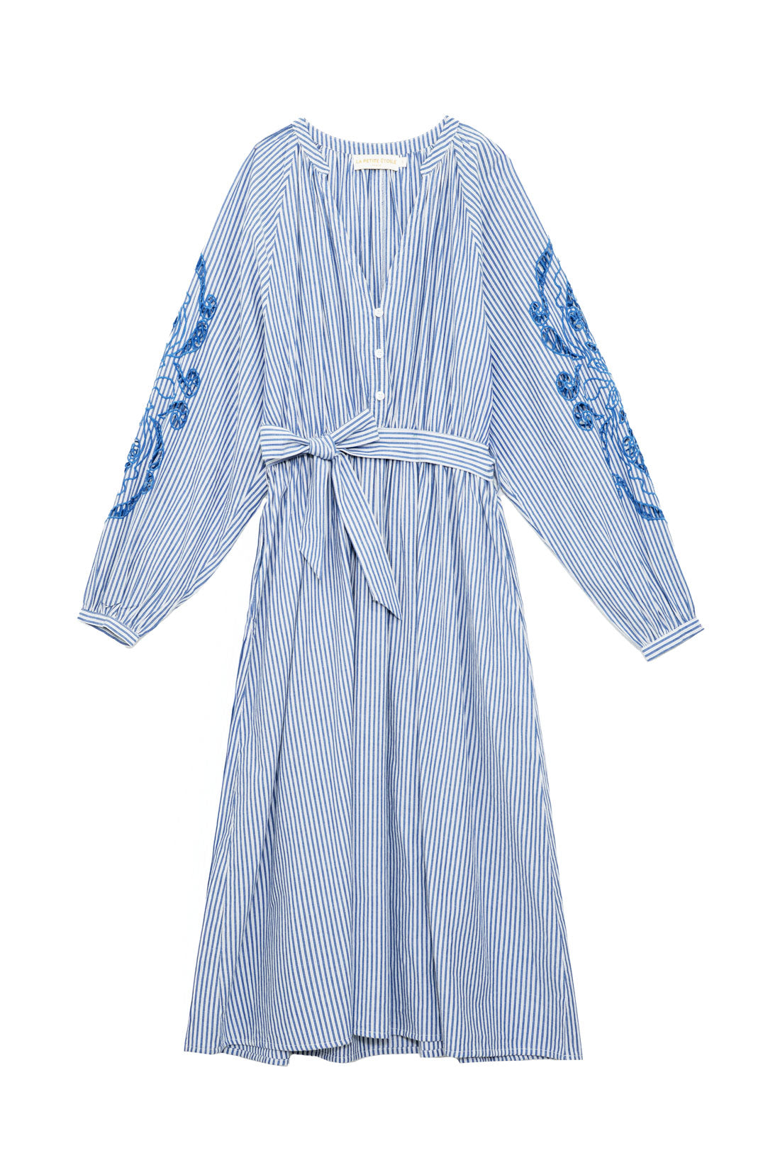 Robe longue rayée à broderies - Raby