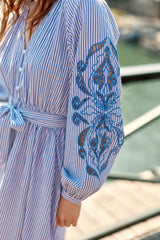 Robe longue rayée à broderies - Raby