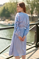 Robe longue rayée à broderies - Raby