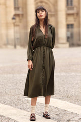 Robe midi fluide kaki - Renan