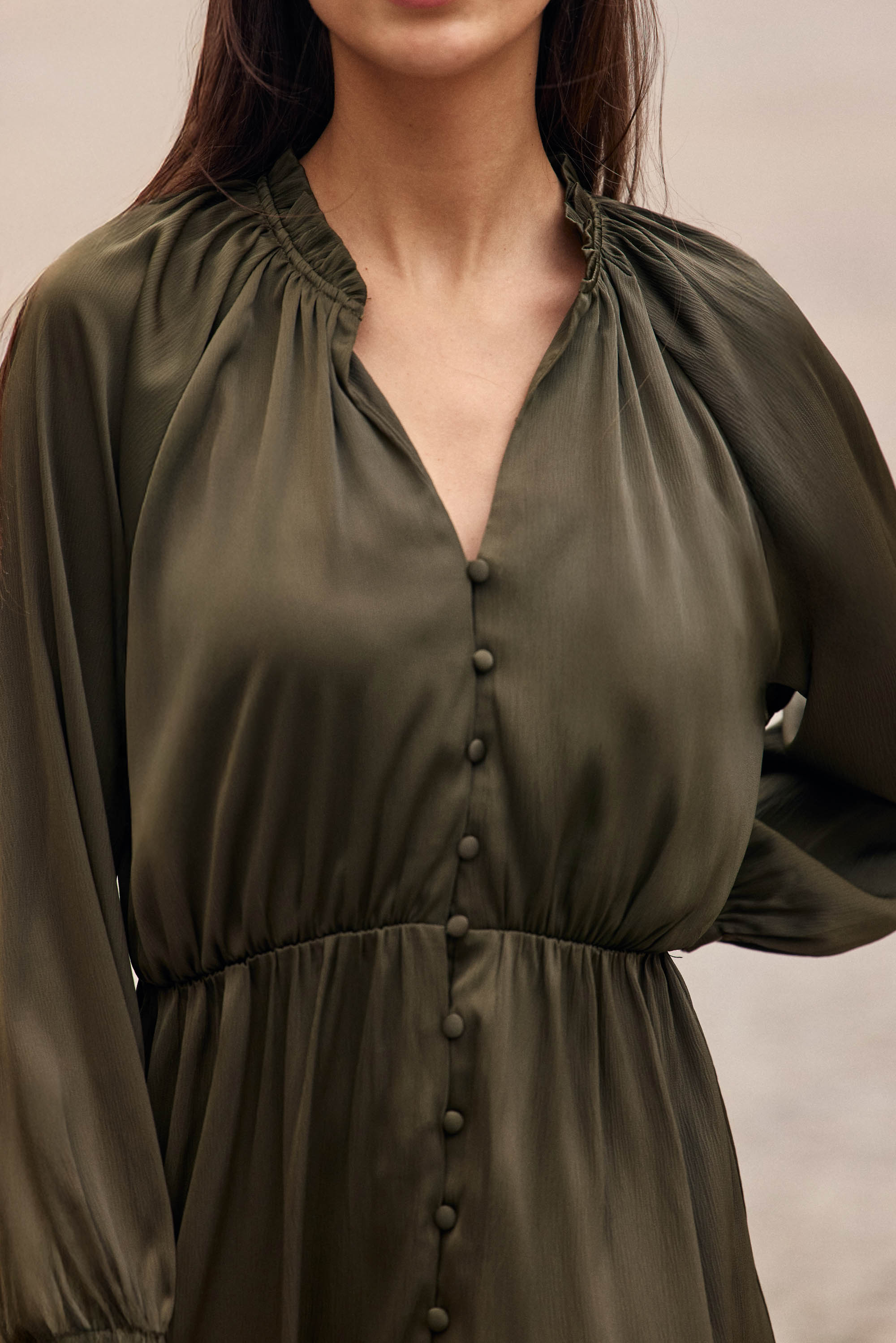 Robe midi fluide kaki - Renan