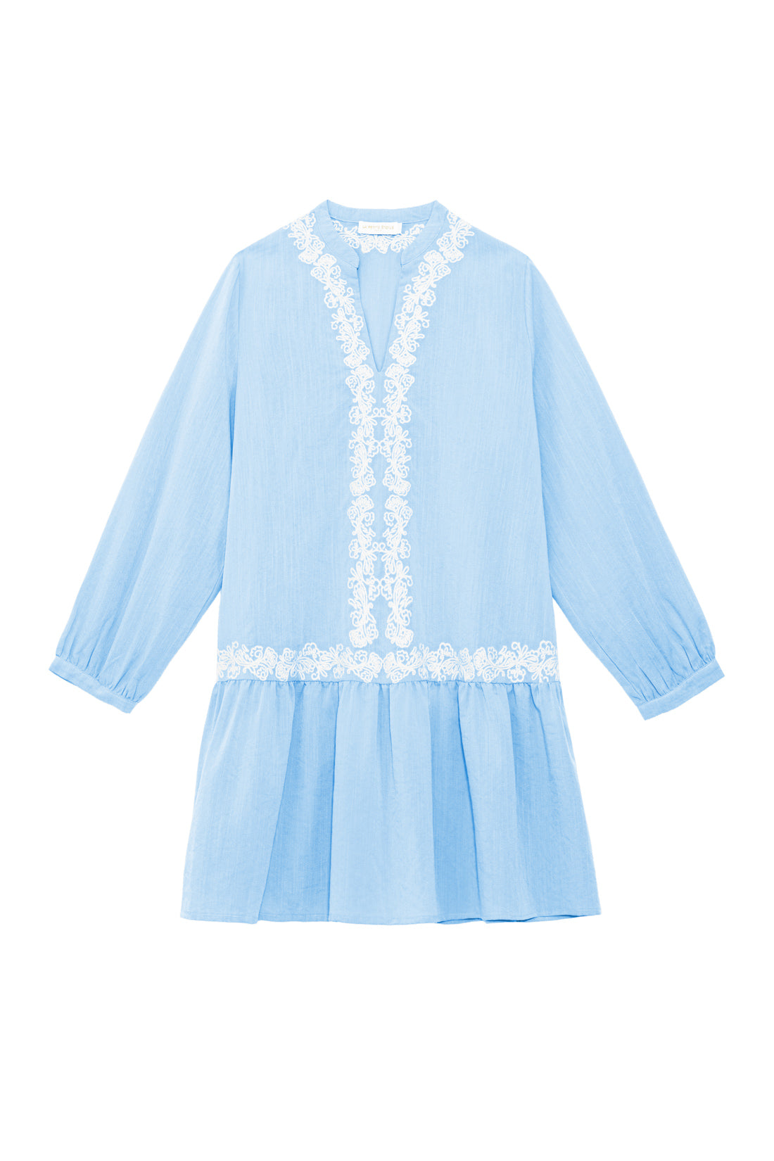 Robe courte broderies bleue ciel - Riman