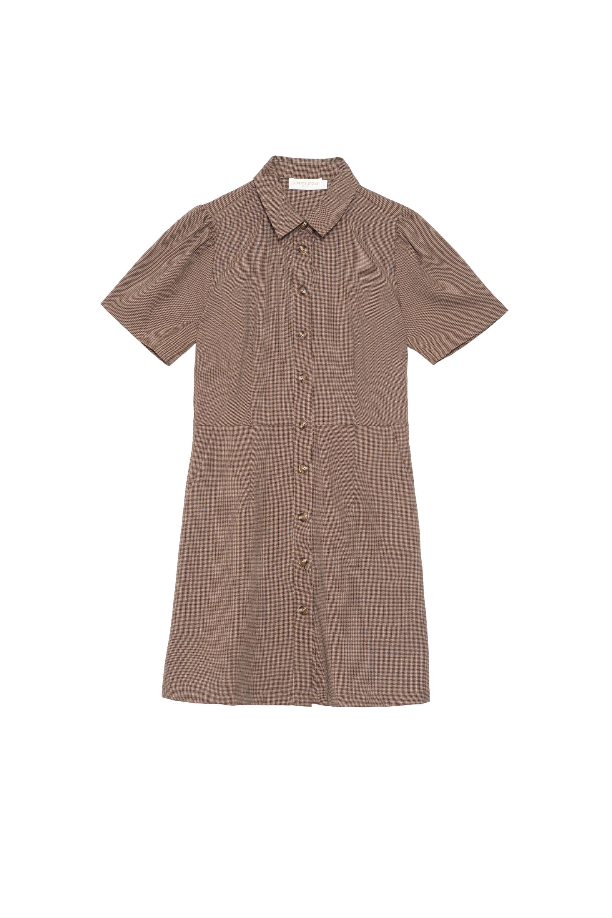 Robe courte à carreaux marron - Riny