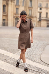 Robe courte à carreaux marron - Riny