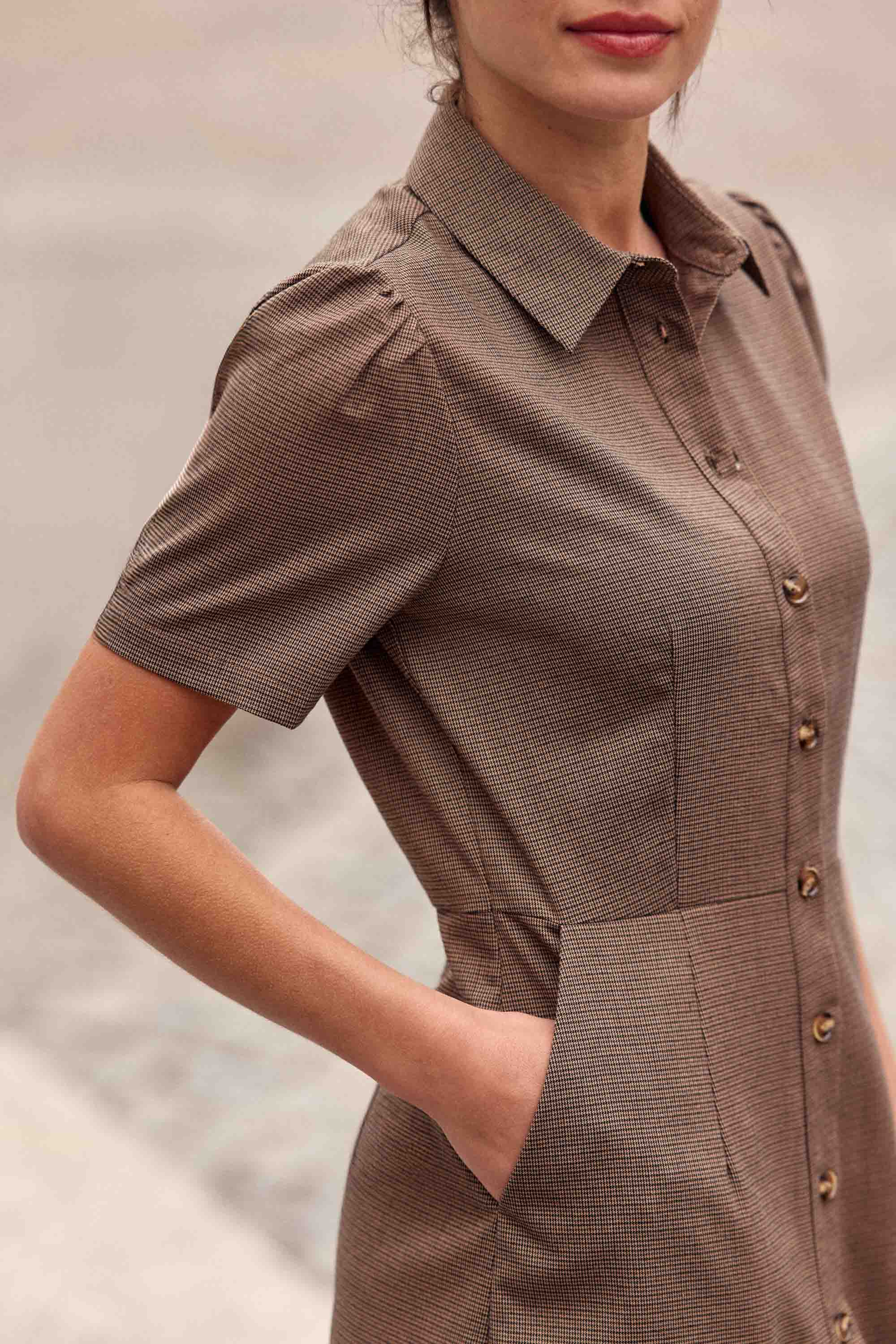 Robe courte à carreaux marron - Riny