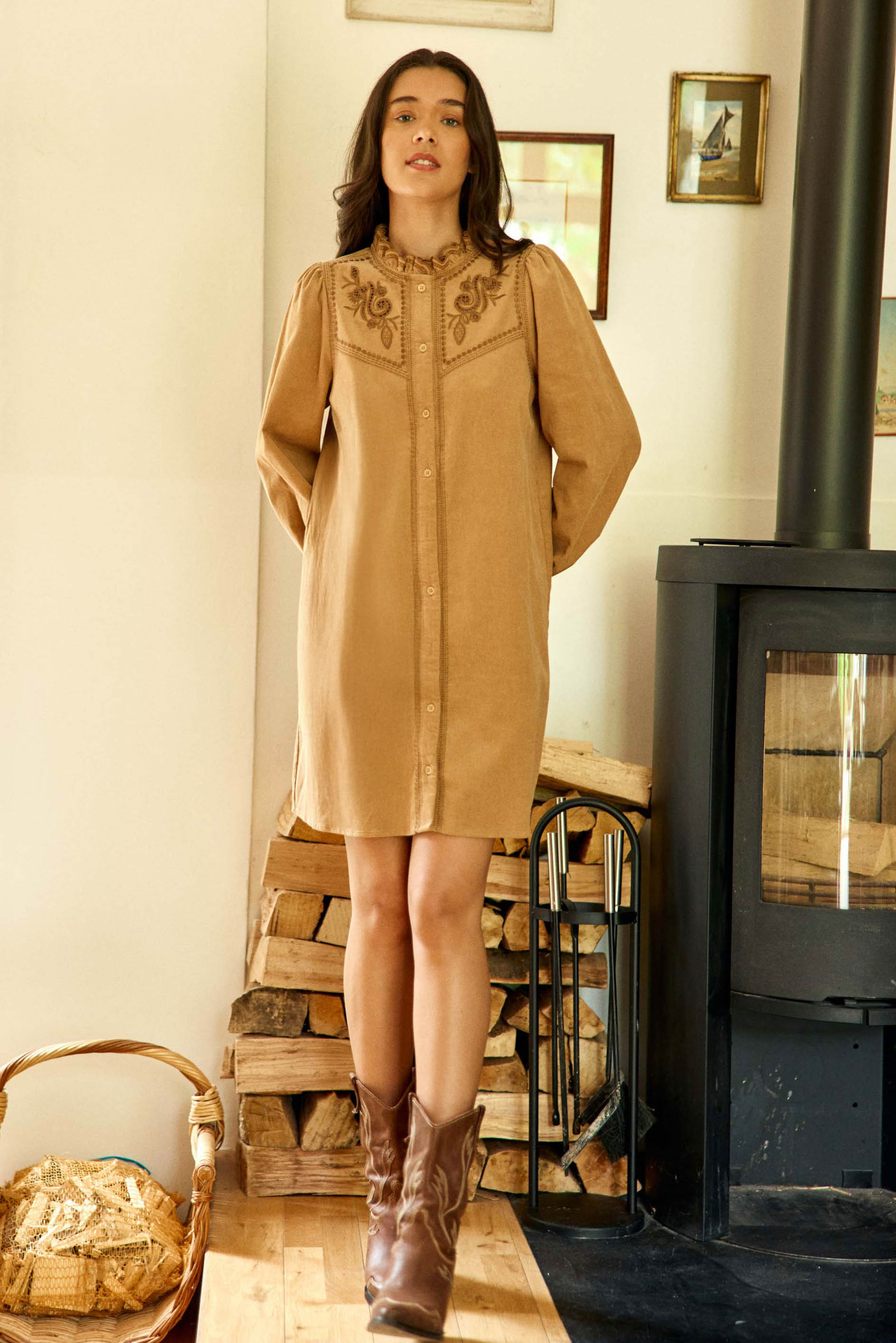 Robe velours côtelé beige - Riya