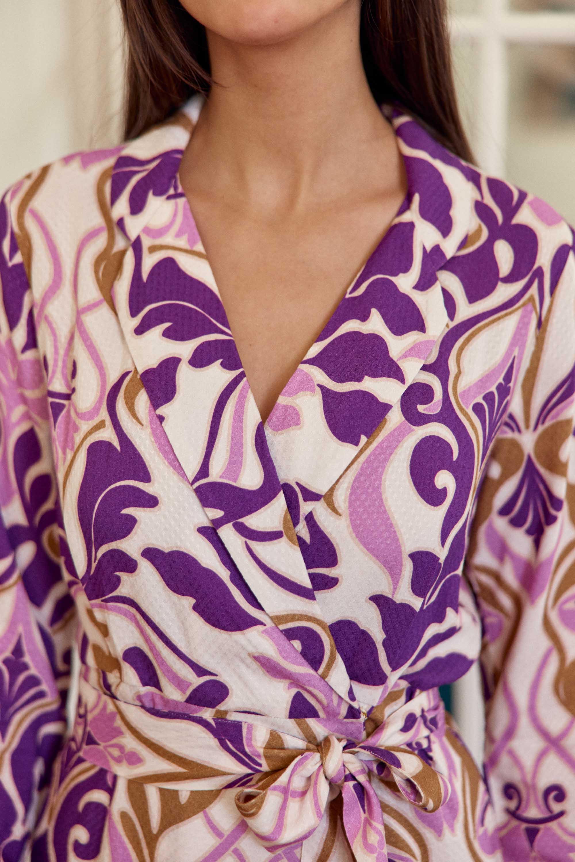 Robe courte violette à motifs - Romia