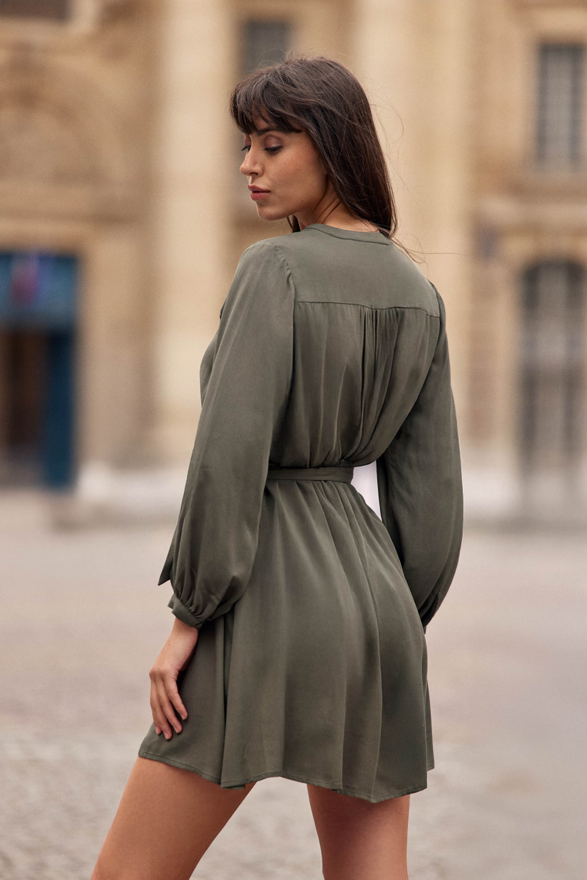 Robe courte fluide kaki - Ruyan