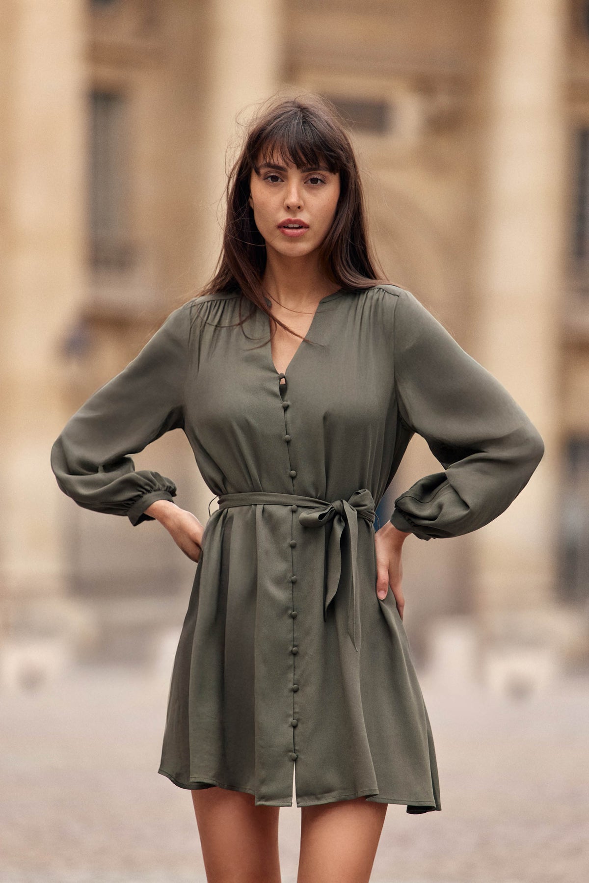 Robe courte fluide kaki - Ruyan