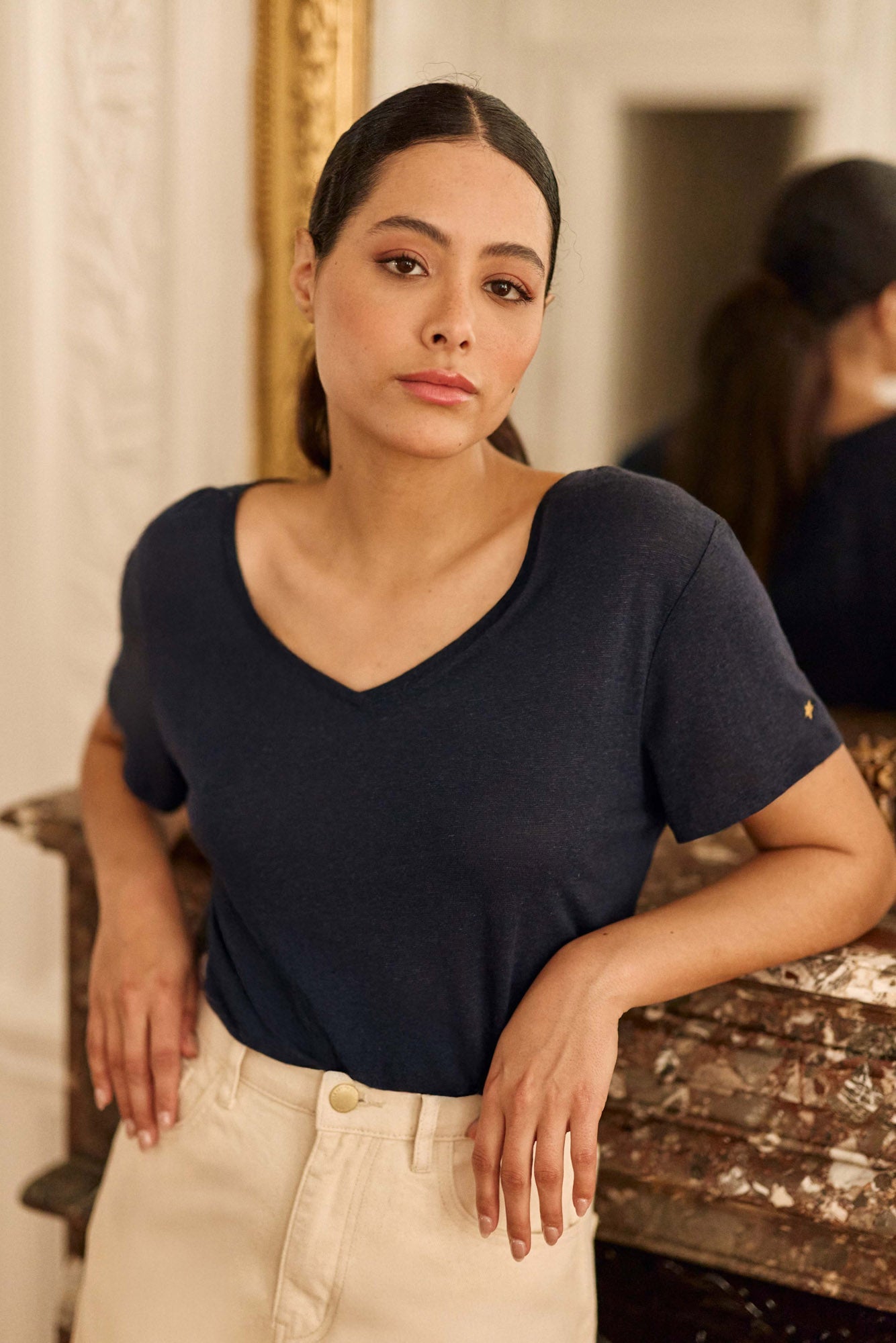 T-shirt col V marine - Thana