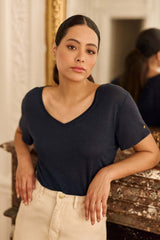 T-shirt col V marine - Thana