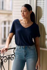 T-shirt col V marine - Thana