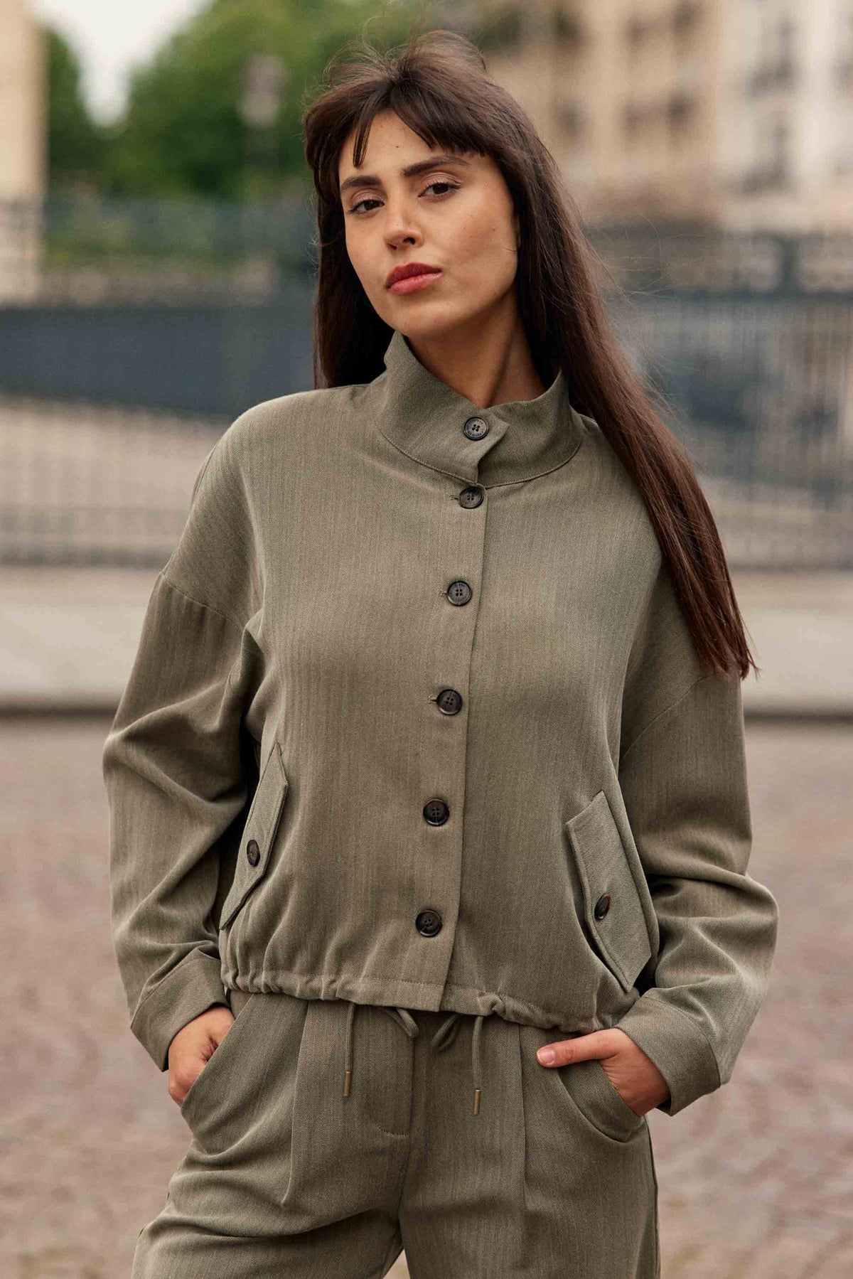 Veste col montant kaki - Vely