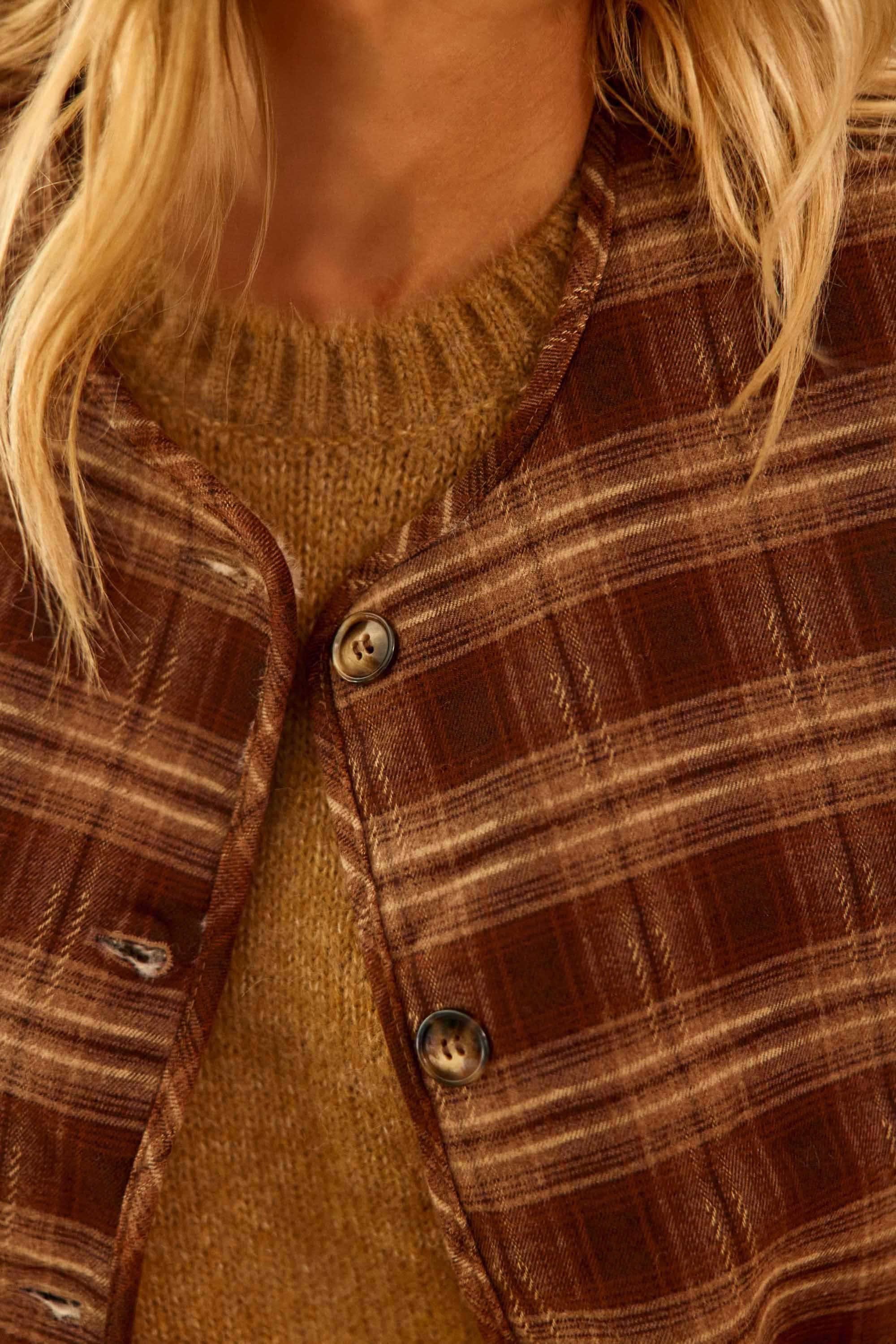 Veste sans manches à carreaux marron - Vinka